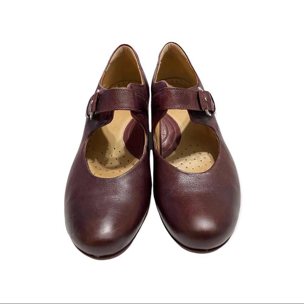 ECCO Maryjanes Sz 40 / 10 Red Burgundy Leather Clogs Strap & Buckle - Picture 5 of 11